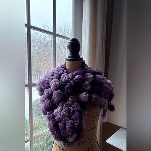 Luxurious Purple Art  Scarf with real fur
